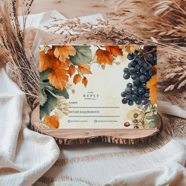 Cartons Réponse Mariage de automne de vignoble rustique (Créateur téléchargé)