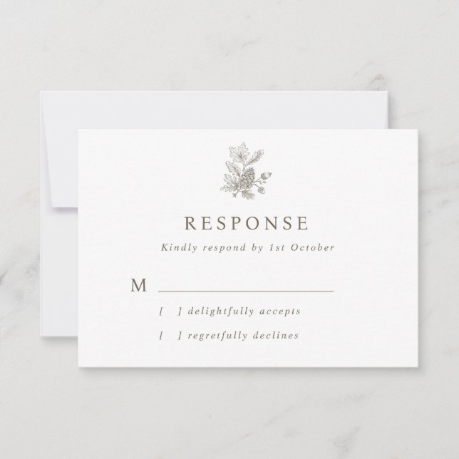 Cartons Réponse Mariage de automne simple Acorn & Pinecone (Devant)