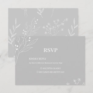 Cartons Réponse Mariage de Boho Floral à Coin Blanc Argent