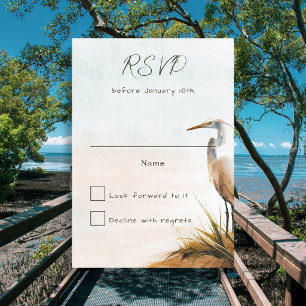 Cartons Réponse Mariage de bord de mer Aigrette blanche Simple