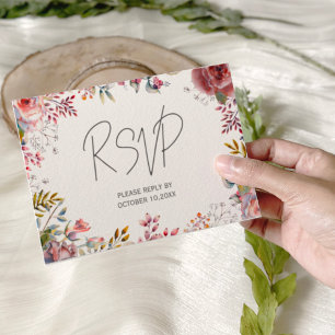 Cartons Réponse Mariage de bordure florale à l'aquarelle