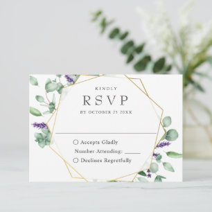 Cartons Réponse Mariage de cadre géométrique Eucalyptus moderne