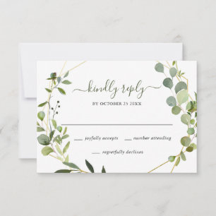 Cartons Réponse Mariage de cadre géométrique Eucalyptus moderne