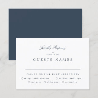 Cartons Réponse Mariage de calligraphie bleue de marine classique