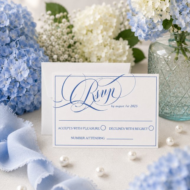Cartons Réponse Mariage de calligraphie de luxe bleu (Créateur téléchargé)