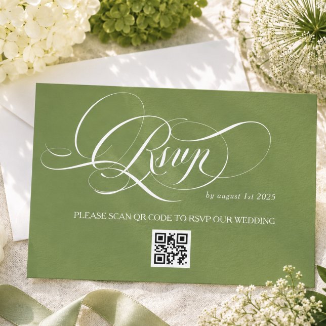 Cartons Réponse Mariage de calligraphie de luxe vert (Créateur téléchargé)