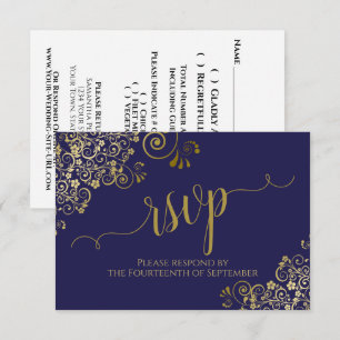Cartons Réponse Mariage de calligraphie élégant en dentelle bleu e