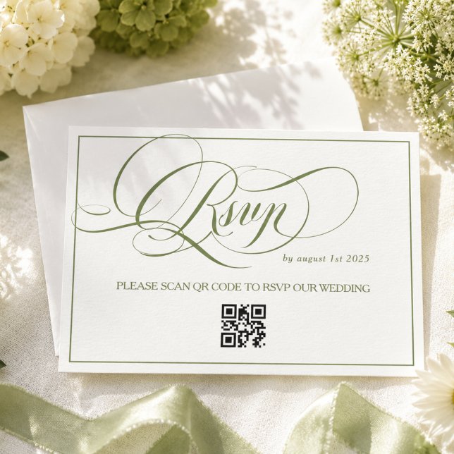 Cartons Réponse Mariage de calligraphie minimal luxe vert (Créateur téléchargé)
