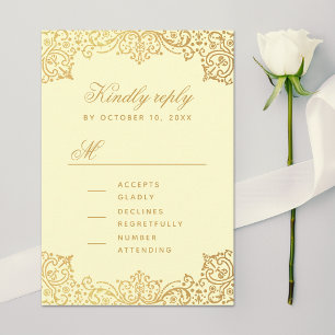 Cartons Réponse Mariage de calligraphie vintage Crème or