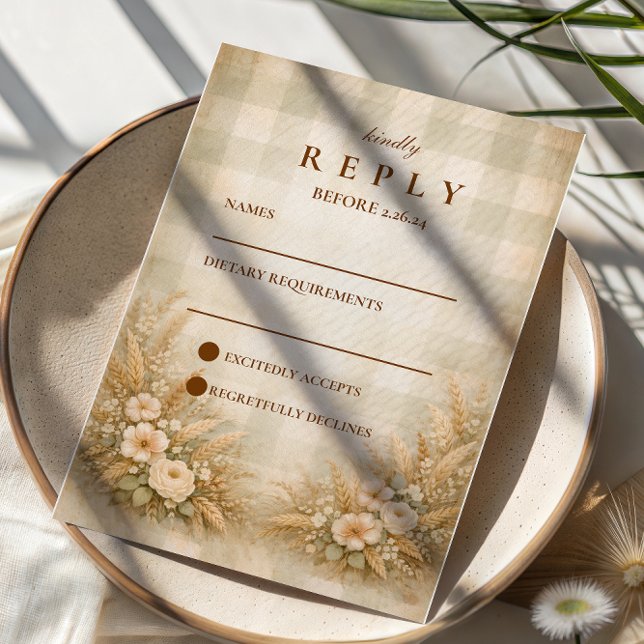 Cartons Réponse Mariage de campagne rustique avec du blé et des fl (Créateur téléchargé)