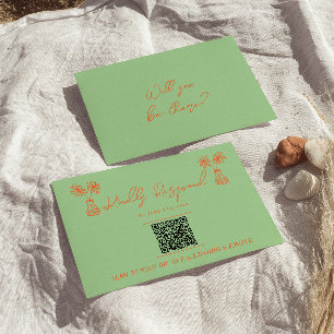 Cartons Réponse Mariage de code QR brillant à main colorée rétro