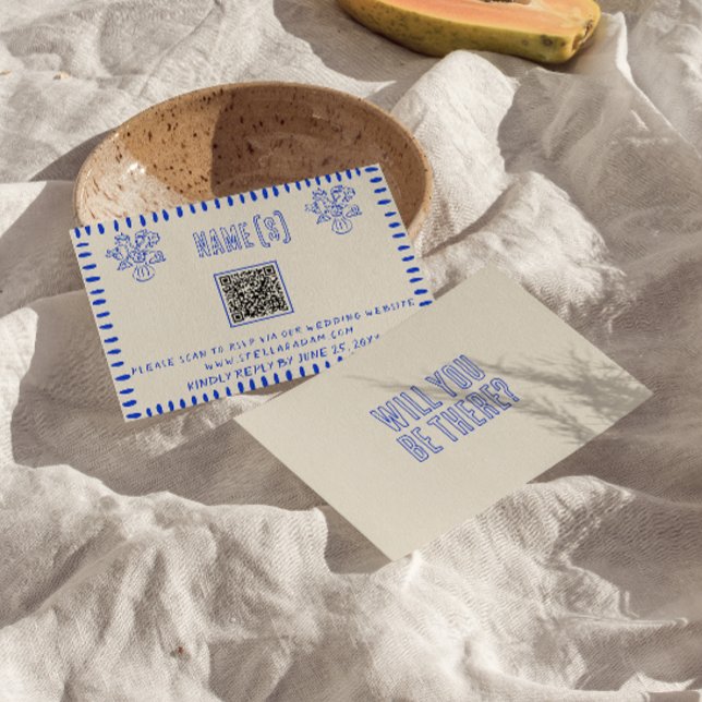 Cartons Réponse Mariage de code QR de gribouillis rétro tiré à la  (Créateur téléchargé)