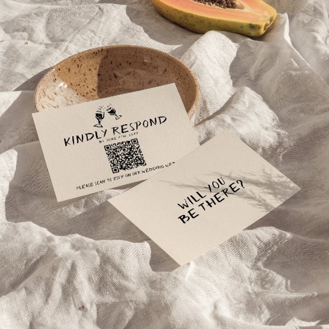 Cartons Réponse Mariage de code QR de lunettes manuscrites rétro (Créateur téléchargé)