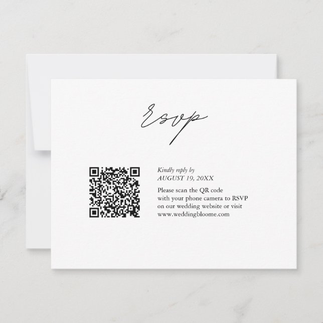 Cartons Réponse Mariage de code QR de script noir et blanc (Devant)