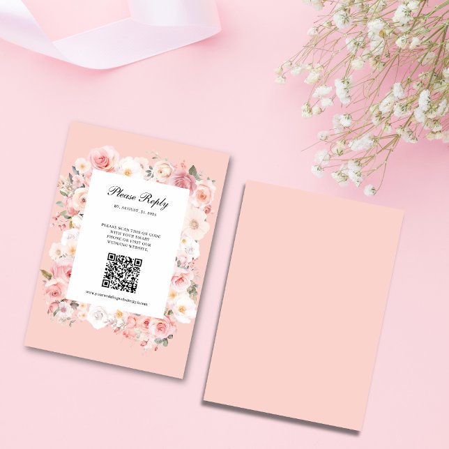 Cartons Réponse Mariage de code QR du cadre rose vierge Rose de pr (Créateur téléchargé)