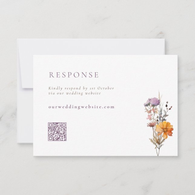Cartons Réponse Mariage de code QR Fleur sauvage d'automne orange  (Devant)