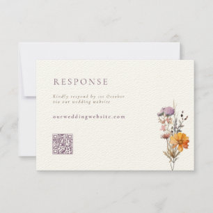 Cartons Réponse Mariage de code QR Fleur sauvage d'automne orange 