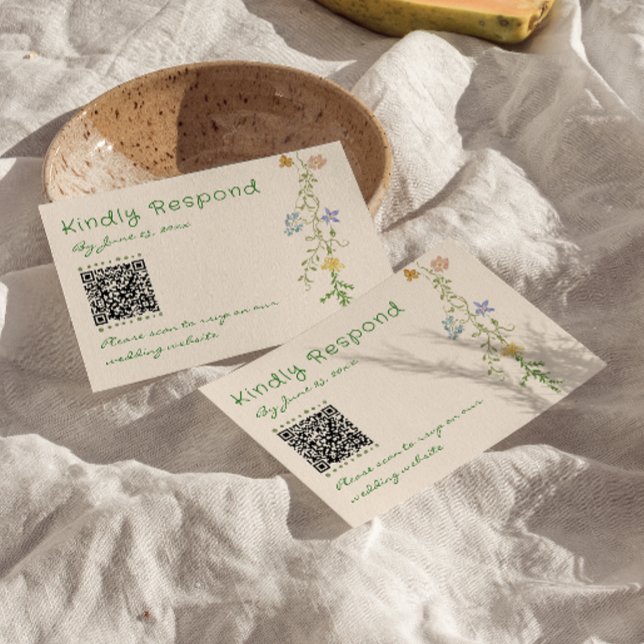 Cartons Réponse Mariage de code QR floral à main (Créateur téléchargé)