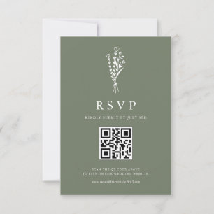 Cartons Réponse Mariage de code QR minimailiste Bouquet Taupe vert