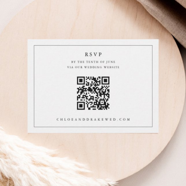 Cartons Réponse Mariage de code QR noir et blanc simple (Simple QR code Wedding RSVP Enclosure Card.)