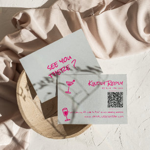 Cartons Réponse Mariage de code QR rose funky à main rétro