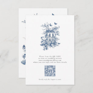 Cartons Réponse Mariage de code QR Rustique Blue Toile De Jouy