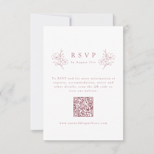 Cartons Réponse Mariage de code QR simple Elegant rose Cherry Blos (Devant)