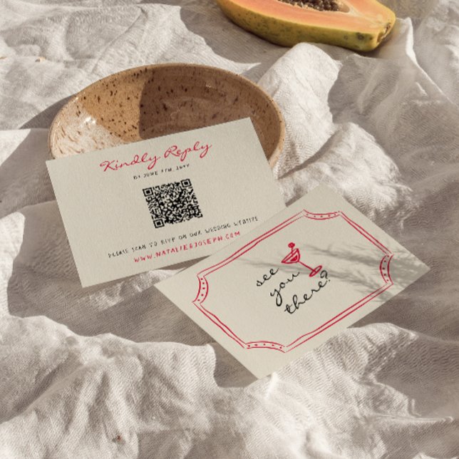 Cartons Réponse Mariage de code QR Whimsical Rétro dessiné à la ma (Créateur téléchargé)