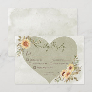 Cartons Réponse Mariage de coeur Soft Sunflower Boho