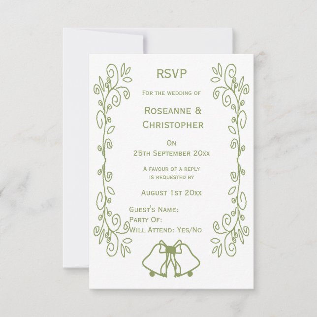 Cartons Réponse Mariage de conception Sage Bells Sollwork (Devant)