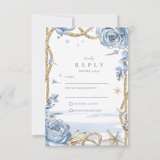 Cartons Réponse Mariage de corde côtière Rose Bleue (Devant)