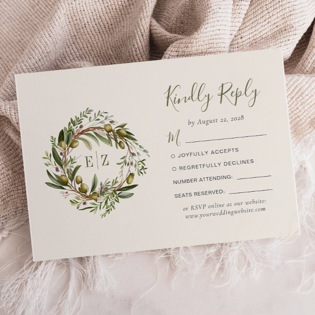 Cartons Réponse Mariage de courme d'olive rustique aquarelle (Créateur téléchargé)