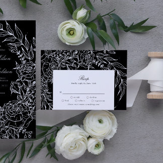 Cartons Réponse Mariage de couronne blanc à fleurs noires modifiab