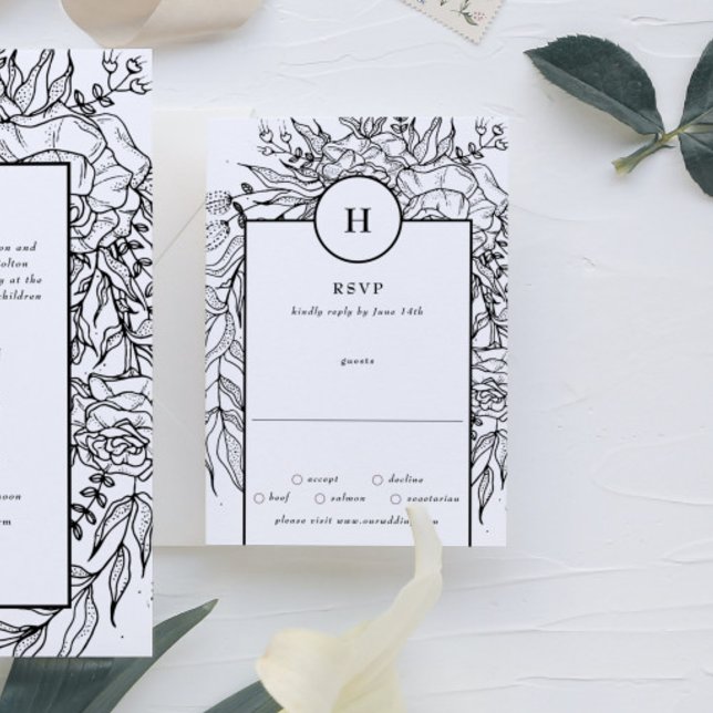 Cartons Réponse Mariage de couronne de monogramme noir (RSVP showcasing suite - additional items (bought separately))