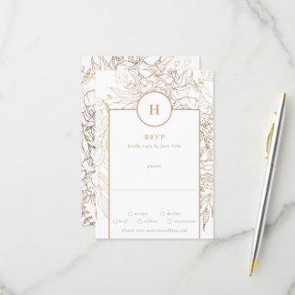 Cartons Réponse Mariage de couronne de monogramme or Premium Elega