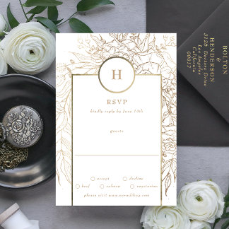 Cartons Réponse Mariage de couronne de monogramme or Premium Elega