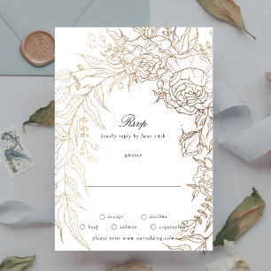 Cartons Réponse Mariage de couronnes florales blanc et or haut de 