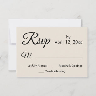 Cartons Réponse Mariage de crème de script simple élégant