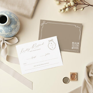 Cartons Réponse Mariage de crête de monogramme à main et à ruban