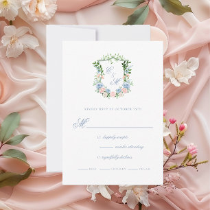 Cartons Réponse Mariage de crête florale bleu poussiéreux