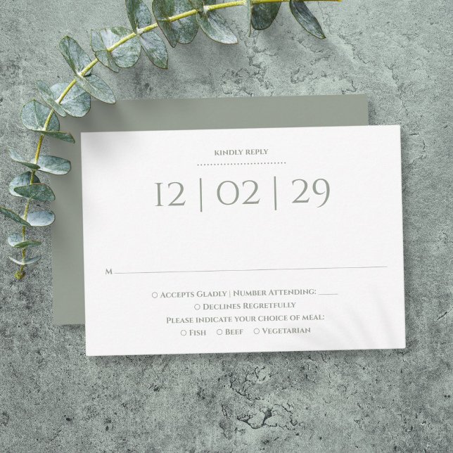 Cartons Réponse Mariage de date spéciale Sage Green Simple (Sage Green Simple Special Date Wedding RSVP Card)