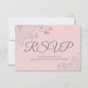 Cartons Réponse Mariage de dentelle argentée rose et gris