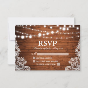 Cartons Réponse Mariage de dentelle en bois rustique
