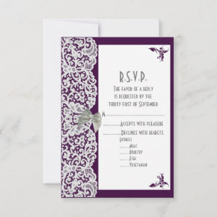Cartons Réponse Mariage de dentelle violet et blanc brillant R.S.V