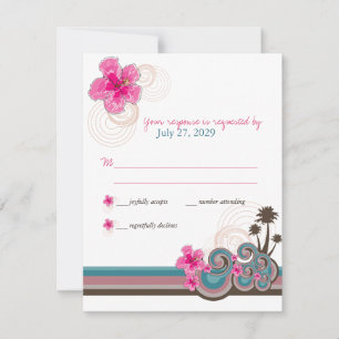 Cartons Réponse Mariage de Destination Tropical Waves Pink Hibiscu
