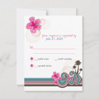 Cartons Réponse Mariage de Destination Tropical Waves Pink Hibiscu