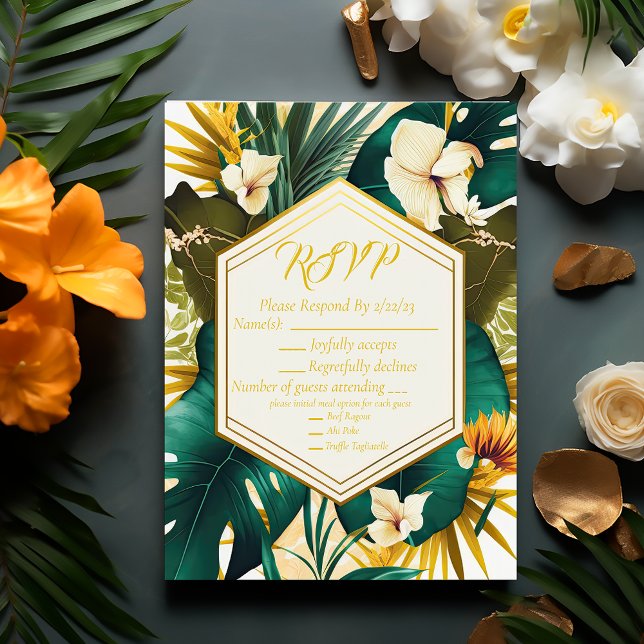 Cartons Réponse Mariage de destination Tropicale Formal à la mode  (Elegant and Stylish Tropical Destination Wedding RSVP Enclosure Card)