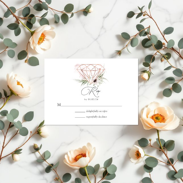 Cartons Réponse Mariage de diamant géométrique en bronze rustique  (Rustic Elegance Bronze Geometric Diamond Wedding RSVP Card)
