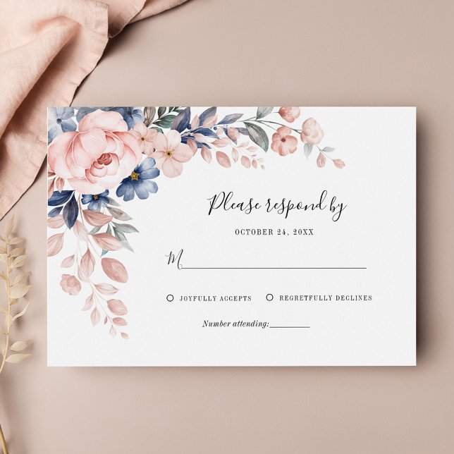 Cartons Réponse Mariage de feuillage rose floral (Floral Pink Watercolor Wedding RSVP Enclosure Card)