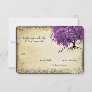 Cartons Réponse Mariage de feuille d'arbre de coeur violet radiant